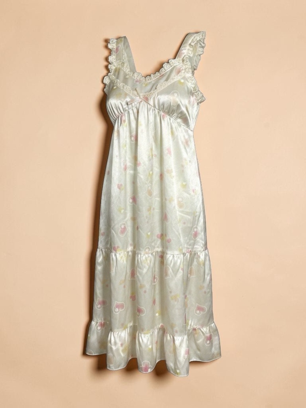 VENUS Ivory Satin Chemise with Pink Heart Details